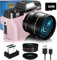 Fotocamera digitale 6K 64MP per fotografia NIKICAM Vlogging Camera per YouTube con schermo flip a 180°, WiFi, zoom digitale 16x, obiettivo 52mm, 2 batterie, scheda micro SD da 32 GB (rosa)