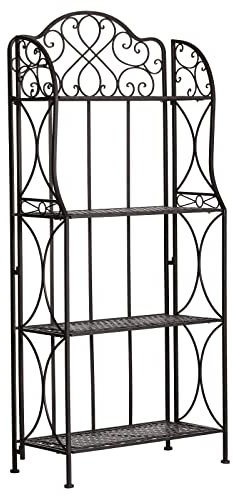 XAONIEN Antique Bronze Four-Tiered Metal Baker's Rack,Free Standing Book Shelves Plants Stand for Kitchen Patio Front Porch Dining Room Living Room,27 X 14 X 65