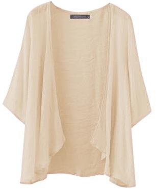 ZANZEA Kimono de gasa para mujer, cárdigan abierto al frente, capa transparente para natación, playa, blusa envolvente, beige, M