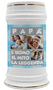 Overthetee Boccale Birra con Fotografie - PERSONALIZZABILE - Papà L'uomo il mito la leggenda - Foto - Boccale Birra Ceramica - Immagini Personalizzate - Padre Idea Regalo