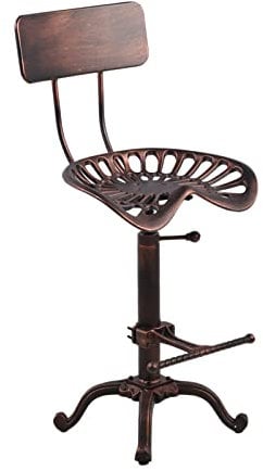 Diwhy Industrial Design Metal Adjustable Height Backrest Chair Vintage Tractor Saddle Bar Stool Copper
