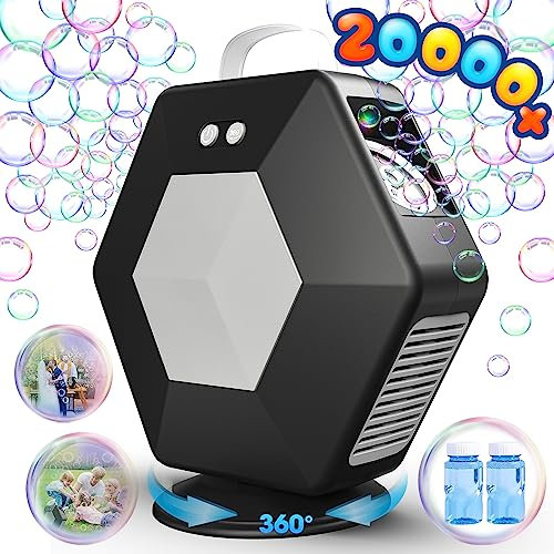 Hot Bee Elektrische Seifenblasenmaschine 360 Grad, Seifenblasenmaschine Akku, Seifenblasenmaschine Automatisch Kinder Erwachsene, Tragbar Seifenblasenmaschine Hochzeit Outdoor