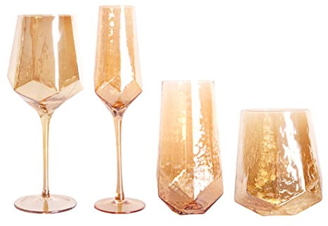 HIUHIU Verres À Vin Ambre Vintage Ensemble De 2 Verres À Vin À Long Pied Verres Champagne Flûtes Verre À Gobelets Élégante sans Plomb Idéal pour Bar À Maison/Fête,All Set