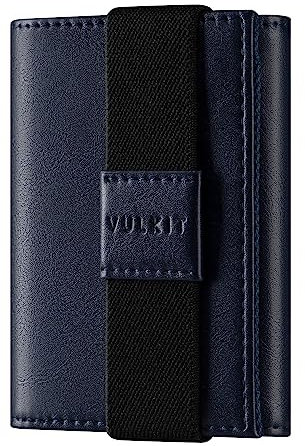 VULKIT Portafoglio Uomo Pelle Minimalista Porta Carte di Credito Schermato RFID Portafoglio Piccolo Trifold con Portamonete, Blu
