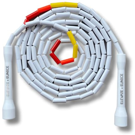 Elevate Beaded Jump Rope - Professional Jump Rope with an Adjustable Length up to max. 3 mt, thickness 3 mm poly cord/8mm including beads, peso 0,1 kg. (White/Red/Orange/Yellow)