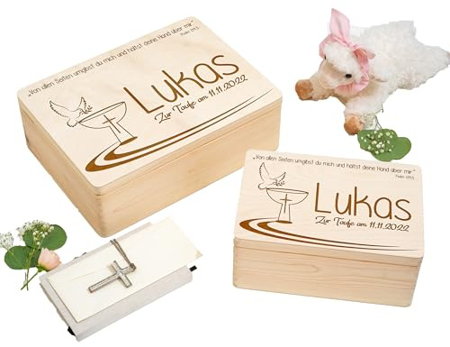 WaldWicht - Personalisierte Erinnerungskiste Erinnerungsbox aus Holz als Geschenk zur Taufe Taufgeschenk Patenkind Babygeschenk zur Geburt Holzkiste für Taufkerze oder Taufkleid Box Kiste aus Holz