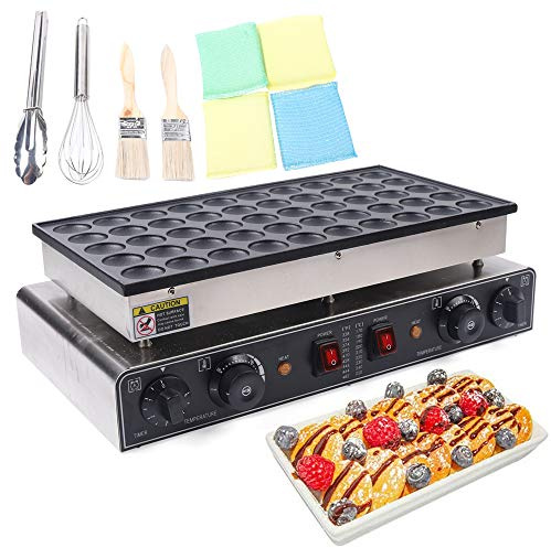 Gaufre électrique, Pancake Maker Mini gaufrier rond 50 gaufres avec revêtement anti-adhésif, minuteur, pinceau, batte à œufs, clip alimentaire pour la cuisson des aliments