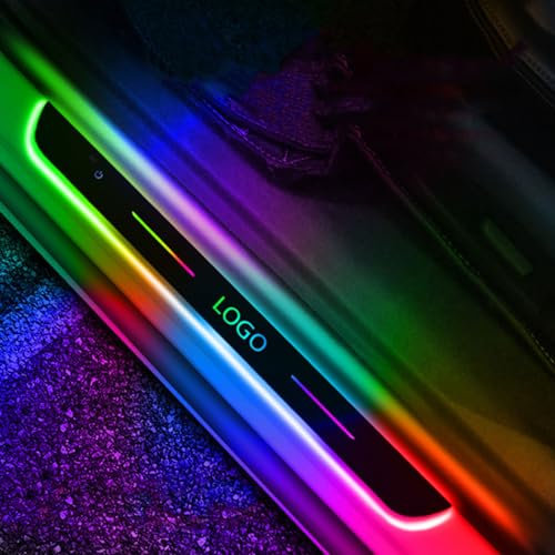 LED-Induktionslicht Einstiegsleisten, Personalisiert Auto led Einstiegsleiste mit Auto Logo/Text, 7 Voreingestellte Beleuchtungsfarben, Autoschwellenleiste Verdrahtungsfreies Atmosphärenlicht für Alle