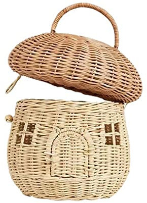 Pilz-Rattan-Aufbewahrungskorb mit Deckel, Dekorativer Gewebter Korb, Obstkorb, Wandbehang, Aufbewahrungskorb für Schreibtisch-Aufbewahrung, Dekoration, Foto-Requisiten(#1)