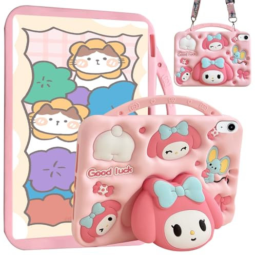 Funda Compatible con iPad 10ª Generación 2022 10.9 Pulgadas, Funda Infantil para iPad 10, Bonita Funda Protectora Silicona 3D con Asa Soporte, Correa para el Hombro