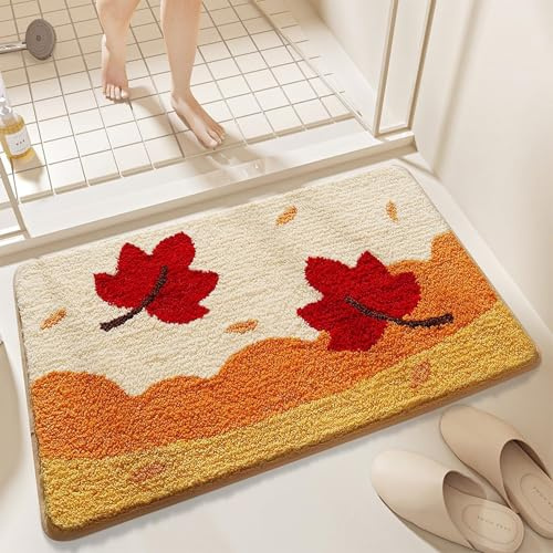 Trlyane Badteppich 50 x 80 cm, Badematte rutschfest Waschbar, Herbst | Weicher Badezimmerteppich aus Mikrofaser, Waschbar und Rutschfest, als Badvorleger für Bad, Dusche und Eingang