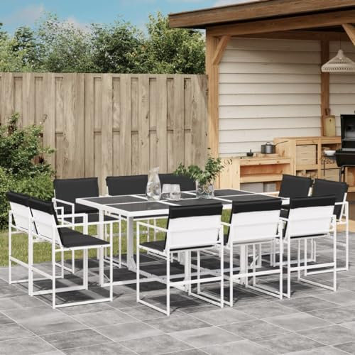 ZEYUAN 11-TLG. Garten-Essgruppe mit Kissen Weiß Textilene, Esstisch Mit Stühlen Set, Gartenmöbel Sitzgruppe, Balkon Möbel, Gartenlounge Set, Terrassenmöbel, Balkonmöbel Set - 3295109