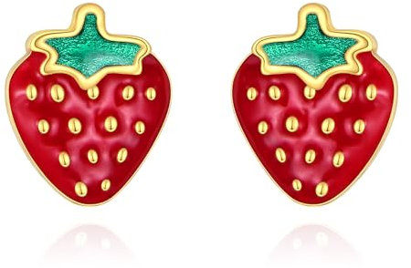 VONALA 925 Sterling Silber Erdbeere Ohrringe Mädchen Ohrstecker Nette Früchte Schmuck Geburtstagsgeschenke für Damen (Erdbeere)