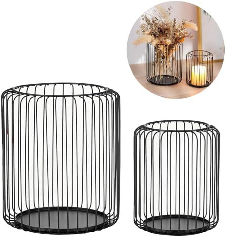 Oenothera 2er Set Metall Windlicht Kerzenhalter, Deko Windlichter aus Draht, Kerzenhalter Groß Oval für Stumpenkerzen Vintage Tischdeko Weihnachten Hochzeit Geschenk