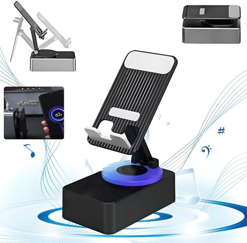 Foldable Cellphone Stand With Bluetooth Speaker and Power Bank, 3-in-1 Foldable Cell Phone Stand for iPhone and Android (Black)