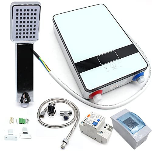 MINRS Elektrische Durchlauferhitzer, Warmwasserbereiter für die Küche mit LED-Digital-Temperaturanzeige und Handbrause Durchlauferhitzer Dusche 0-55℃ 6500W 220V Trockengehschutz für Küche Badezimmer