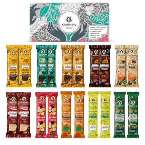 Elly Momberg vegane Schokoriegel Box, Keto Riegel alle Sorten 2x, 95 Kalorien, 3,9 Net carbs, ohne Zuckerzusatz, Glutenfrei, ohne Sucralose, ohne Maltit, Low Carb Süssigkeiten