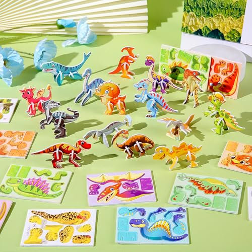 Darryy 3D Jigsaw Puzzle, 30 PCS Tier Insekt 3D Cartoon Puzzle, Pädagogisches 3D Cartoon Puzzle Für Kinder, Mini Puzzle Kinder, 3D Puzzle for Kids Toys, Cartoon Puzzle (Dinosaurier)