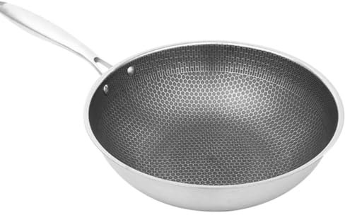 OKUMEYR Wok Acier Inoxydable Avec Poignée Ergonomique Et Revêtement Antiadhésif Pour Plaques à Induction Et à Gaz Poêle Multifonctionnelle Pour Sauter Vapeur Et Mijoter