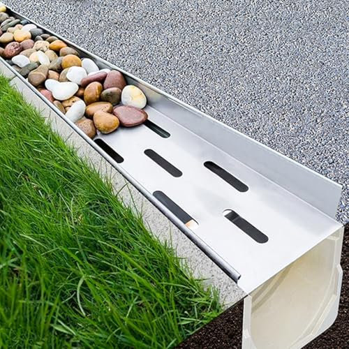 Canaleta de Drenaje Tubo de Drenaje de Zanja en Forma de U, Desagües de Canal para Exteriores con Rejilla de Acero Inoxidable, Kit de Drenaje de Zanja para Patio y Entrada de Vehículos(25x25cm(9 7/8x9