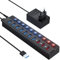 Likorlove Hub USB 3.0 Actif avec Alimentation 36W – 10 Ports (7 Données + 3 Charge Rapide) avec Interrupteur LED – Compatible Windows, macOS, PS5, Clé USB, PC Portable