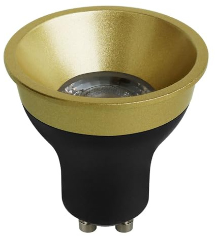 NCC-Licht LED Leuchtmittel Deep-Deco Reflektor Schwarz 8W GU10 820lm warmweiß 3000K 36° + Ring Gold Ø5cm