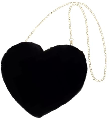 TMTGTS Herzform Tasche 1 Stück Flauschige Pfirsich Umhängetasche Winter Plüsch Klein Schultertasche Kawaii Lolita Tasche Kunstfell Handtasche Für Frauen Reise Party Karneval Valentine's Day(Schwarz)