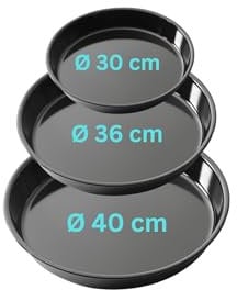 Uniq Dealz 3er Set Pizza Emaille Backblech Rund 24,28,30,32,36,40 cm, Pizzablech rostfrei, Pizzabackblech für Pizza und Flammkuchen hitzebeständig bis 400 °C, Pizzaform universal (30-36-40 cm)