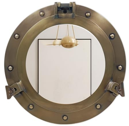 THDC 12inch Nautical Decor Porthole Mirror, Wall Mirror for Home Decor, Pirate Wall Decor, Porthole Window Maritime Wall Mounted Mirror, Shipwrecked Victorian Décor, Antique Brass