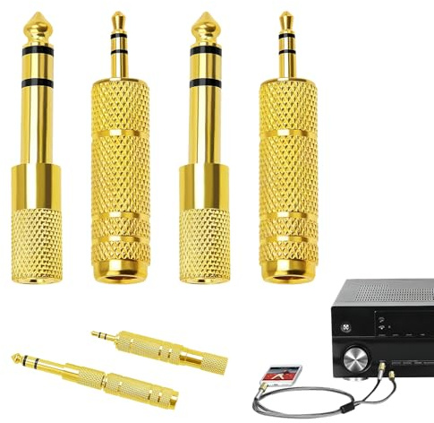 4PCS Headphone Jack Adapter, 6.35mm male 1/4 inch to 3.5mm female 1/8, 3.5mm to 6.35mm Audio Jack, Audio Aux Adaptor, Stereo Jack Connector, Compatible with Guitars MP3, Home Theater AV Receivers