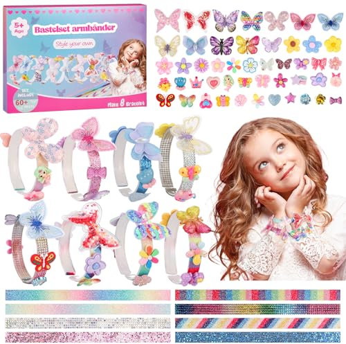 XREE Armbänder Selber Machen Bastelset, Geschenke für Mädchen Bastelset Kinder Schmetterlingsstil für DIY Armbänder Geschenke, Alter 5-12