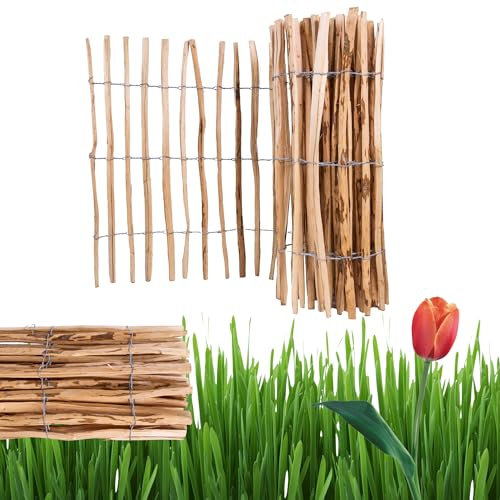 Ogrodzenia Wiklinowe Staketenzaun H:80 cm L:5m Lattenabstand 7-8 cm Gartenzaun Beetumrandung Haselnuss Holz Steckzaun Holzzaun Zaunelemente Rollzaun Rollboarder