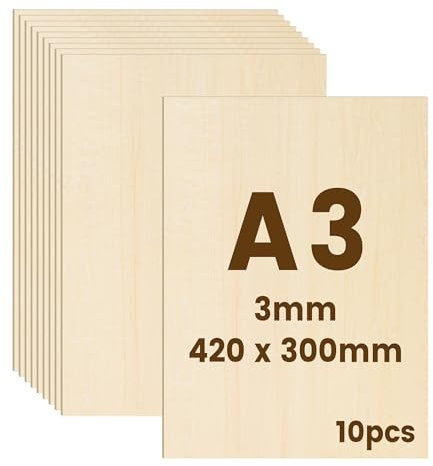 10 láminas de contrachapado 3mm | Tabla madera bricolaje de corte preciso - Ideal para modelismo, grabado láser, regalos y decoración (A3-420x300x3mm)