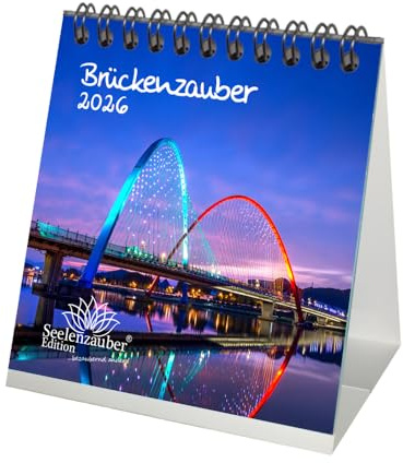 Brückenzauber Tischkalender 10cm x 10cm für 2026 Brücke Brücken - Geschenkset Inhalt: 1x Kalender, 1x Weihnachtsanhänger (insgesamt 2 Teile)