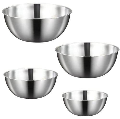 ORFCP Rührschüssel 4er-Set Edelstahl Schüssel Set, 4 Größen von Schüsseln - 0.7 L/ 1.2 L/ 1.8 L/ 2 L, Spülmaschinenfest Salatschüsseln, Snackschalen Teigschüssel, Silber