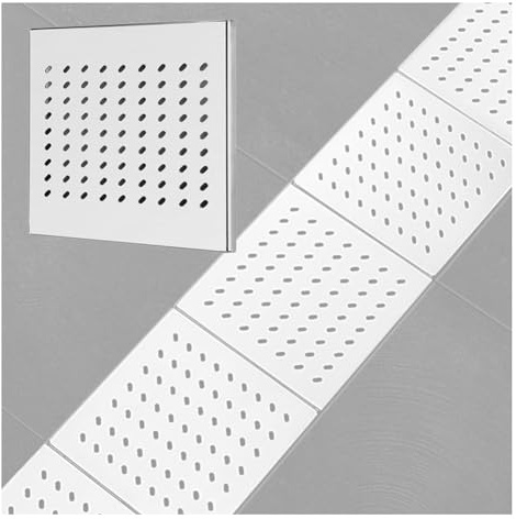 Premium Linear Shower Drain with Square Grate - Stainless Steel Kitchen Drain Floor Drain for Showers Leaf Block Prevention (5pcs 20x20 cm)