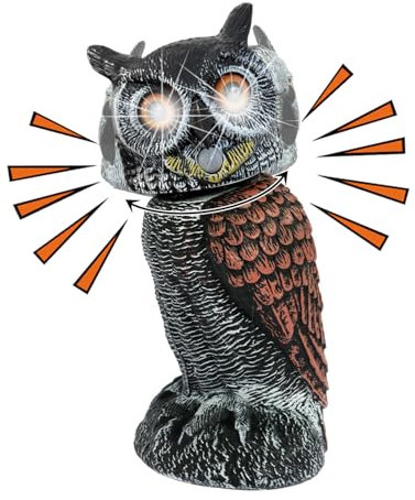 SkyFace Vogelscheuche Eule Solar, Vogelschreck Vogelabwehr Eule, Eulen Attrappe Deko Figur mit Wackelkopf und Ton, Taubenschreck Taubenabwehr für außen Garten geländer Balkon, 43cm