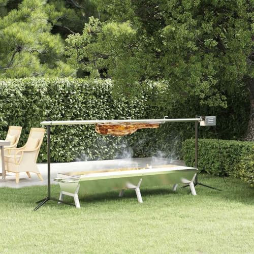 Festnight Grillspieß mit Motor Holzkohlegrill Automatisch Drehspieß Grill Spanferkelgrill Drehspiess Edelstahl Spießbratengrill Grillmotor Elektrischer Spießgrill Edelstahl Camping Garten 207x45x83 cm