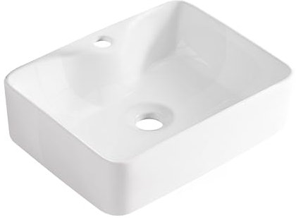 AQUAUNO KAIA – Vasque à poser KAIA 49x38 cm rectangulaire – Lavabo en céramique blanche avec trou de robinet, sans trop-plein – Vasque de salle de bain en céramique