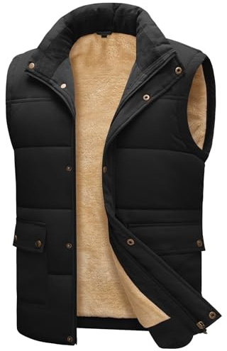 Lonya Gilet for Men Fleece Body Warmer Quilted Outerwear Gilets, Winter Thermal Lightweight Windproof Sleeveless Jacket Zipper Warm Vest with Pockets, Black, XL