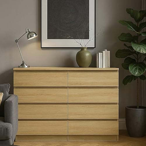 Agritrade AK Malwa M8 Chest of Drawers Modern Handleless Design 8 Drawers Sonoma