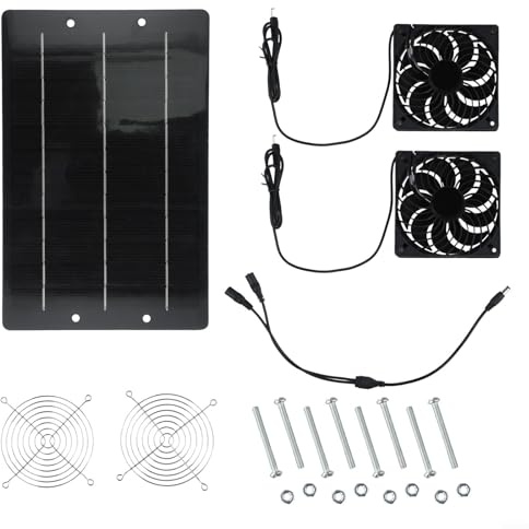 Yhenlovtt 40W Solar Powered Exhaust Fan for Greenhouse Pet House RV - Dual 12V DC Fans with 270x175mm Monocrystalline Panel, IP65 Waterproof, No Battery Needed