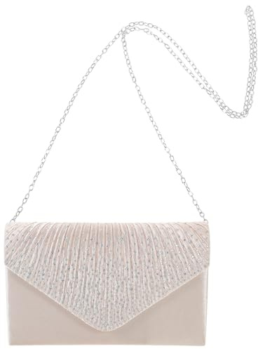 IMIKEYA Beige Polyester Umschlagclutch mit Strass für Hochzeit und Party | Geräumiges Format, Elegante Brauttasche, Geeignet für Abendkleid und Festliche Anlässe