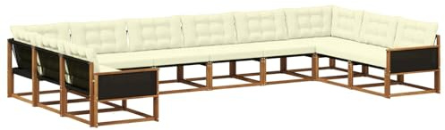 vidaXL Outdoor-Sofagarnitur mit Kissen 10 pcs Natur und Creme, Gartenmöbel-Set, modernes modulares Sofa, langlebige Couch, ergonomisches Design, schicke Terrassen-Sitzmöbel