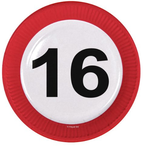 Traffic Sign 16th Birthday Party Plates 23cm Pack of 8