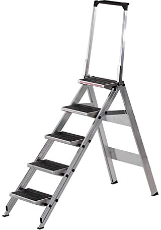 WAKÜ Little Jumbo Trittleiter 5-stufig Art.-Nr. 510 B - Kunststoffbelag mit Sicherheitsbügel - Klapptreppe Made in Germany - flaches Klappmaß und breite Stufen