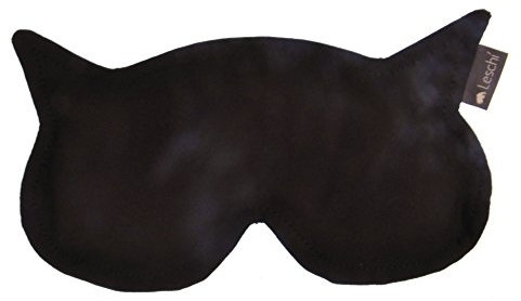 Leschi SCHLAFMASKE lichtdicht für erholsamen Schlaf/Augenmaske mit Kühlkissen/Schlafbrille kühlend und wärmend, Baumwolle/Reisegeschenk für Frauen, Kinder, Mädchen/Katze Luna, schwarz
