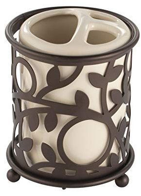 iDesign Vine Bathroom Countertop Toothbrush Holder, Vanilla/Bronze