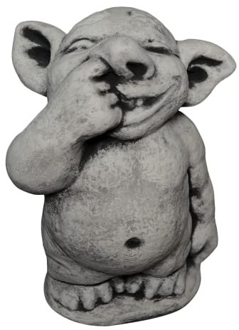 gartendekoparadies.de Lustiger XXL Riesen Troll Modell mit Finger in Nase, Höhe 31 cm, Stellfläche: 21 x 13 cm, Grau, 15 kg Figur aus Steinguss frostsicher für den Außenbereich