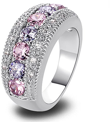 YAZILIND Bague Plaqu‚ Band Rose Blanc Topaz Crystal White Or pour Les Femmes size7 Cadeau